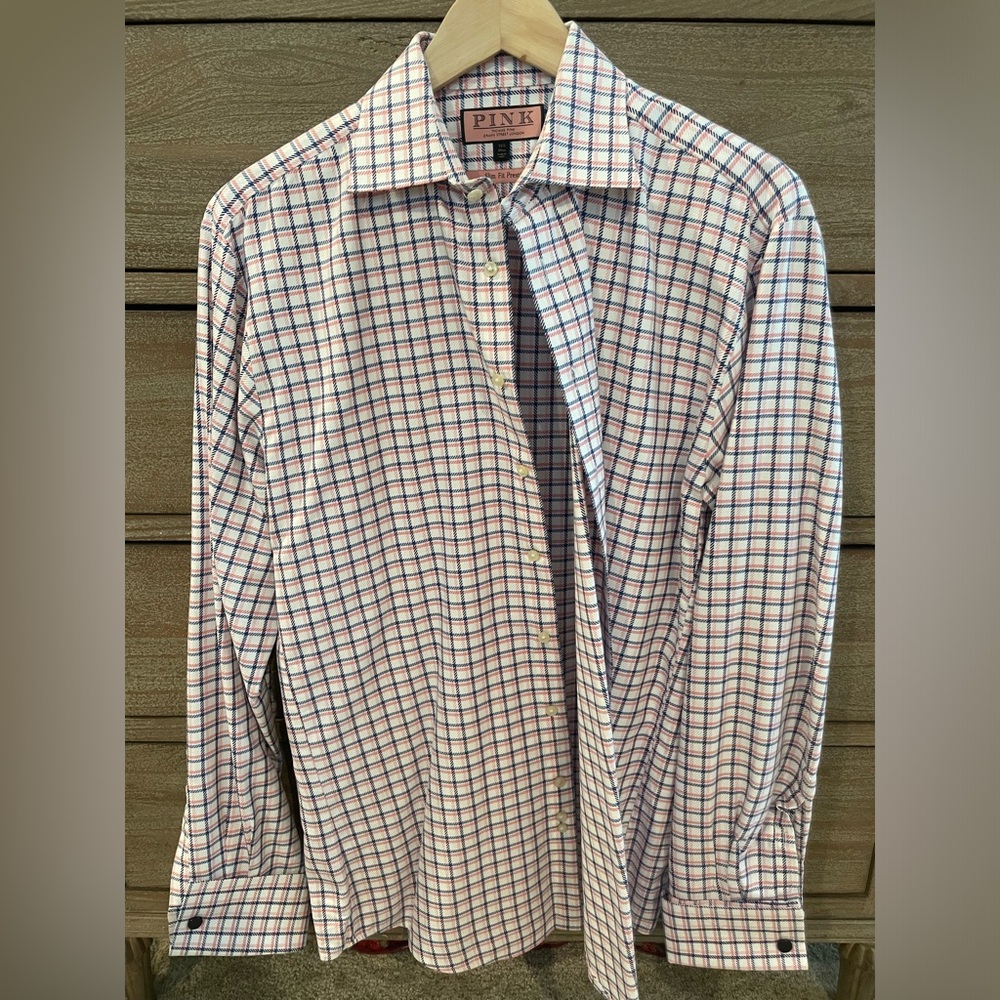 THOMAS PINK Cotton Dress Shirt Slim Fit French Cuff Pink 15.5
